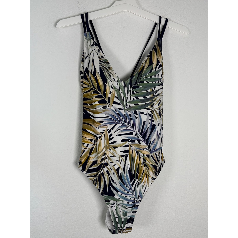 Hurley Womens Tropical Palm Print One Piece Swimsuit Navy Blue Green Large